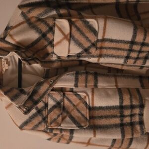 Cream And Tan Plaid Wool Jacket